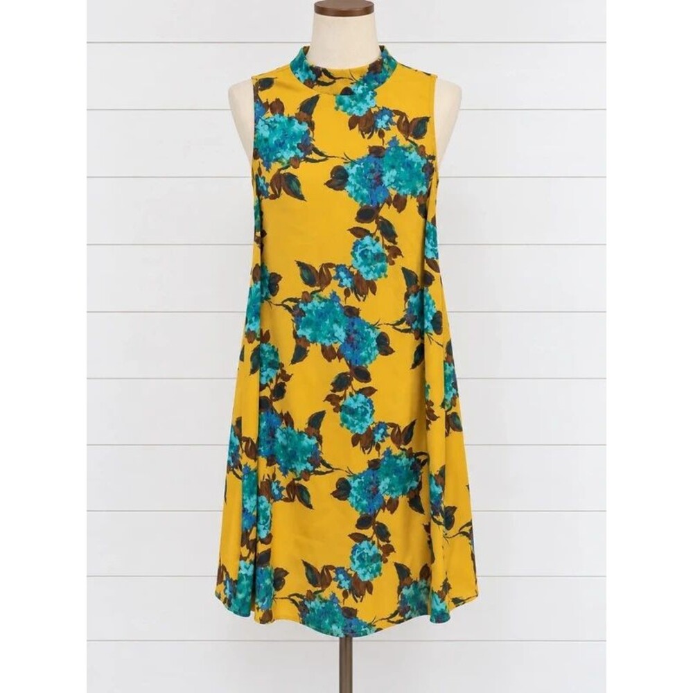 M The Limited Mustard Yellow Floral Sleeveless Shift Dress